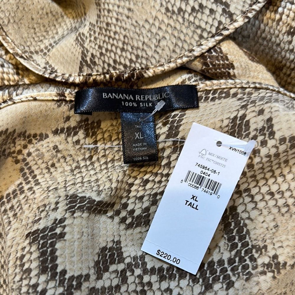 Banana Republic Cream and Tan silk snake skin print Maxi Dress size XL-Tall - Picture 9 of 11